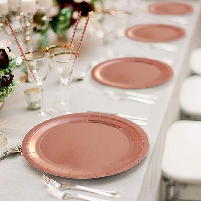 iZoeL 60pcs Rose Gold Plates 9 Inches Rose Gold Party Tableware Set for Rose Gold Birthday Party Decorations Wedding Anniversary - Paper