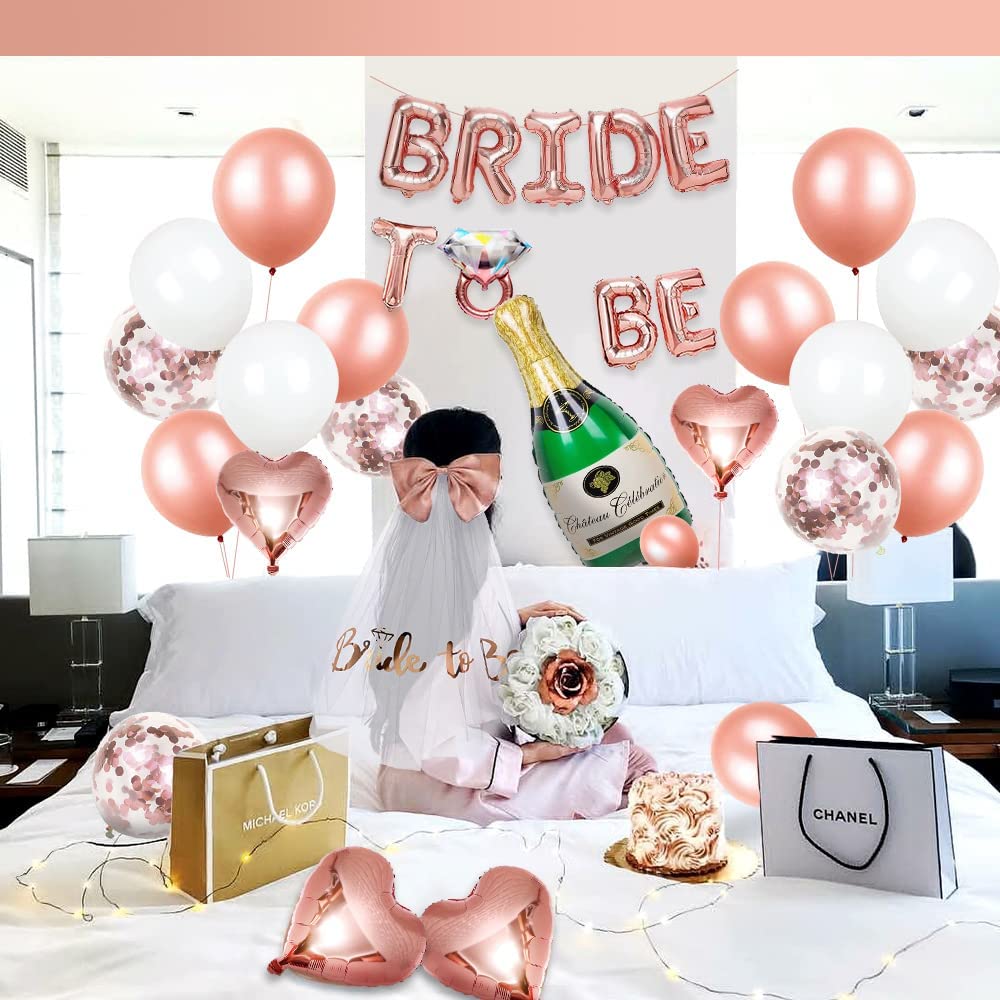 iZoeL Hen Party Decoration, Hen Party Accessories, Rose Gold Bride To Be Banner, Bride To Be Veil, Champagne Balloon, Tattoos for Team Bride, Bride Cake Topper, Confetti Balloons for Hen Do Wedding