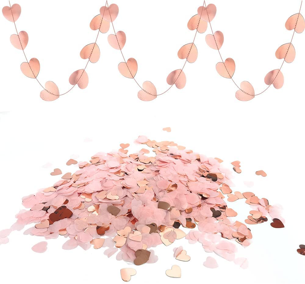 iZoeL Valentines Decorations, Rose Gold Hearts Garland 2m, Paper Heart Confetti 5000pcs, for Valentines Day Decorations Wedding Anniversary Engagement Party (Rose Gold)