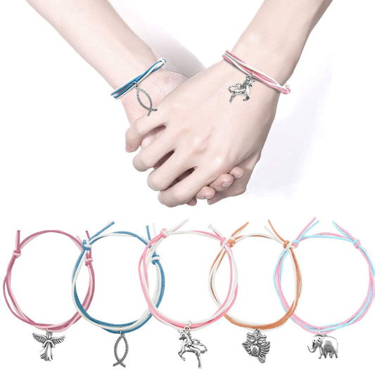 iZoeL 15 x Wish Bracelets Unicorn Angels Elephants Fish Owl Bracelet Wedding Presents Baby Shower Guest Gift Party Bag Favours with 15 Organza Bags and 15 Gift Cards for Kid Adult