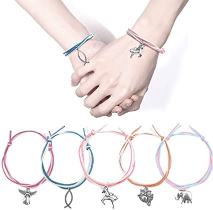 iZoeL 15 x Wish Bracelets Unicorn Angels Elephants Fish Owl Bracelet Wedding Presents Baby Shower Guest Gift Party Bag Favours with 15 Organza Bags and 15 Gift Cards for Kid Adult