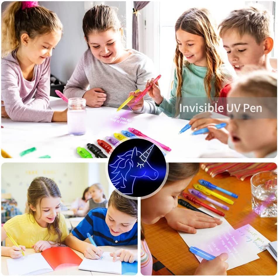 iZoeL 10 Invisible Ink Pen Secret Pen 10 Notebook 10 mustache, Unicorn Invisible Writing with UV Light, Invisible UV Pens Detective Birthday Pinata Party Bags Filler School Prize