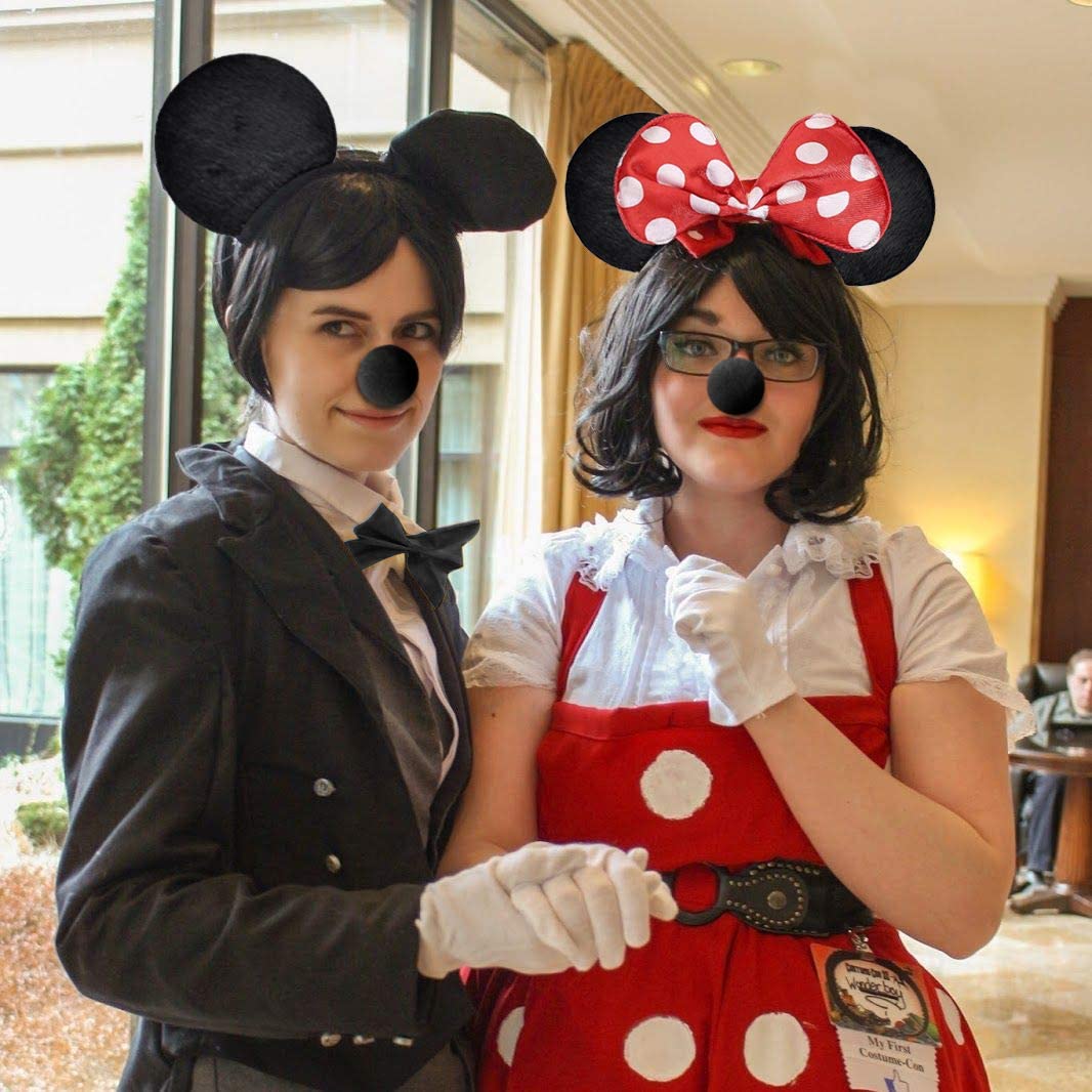 iZoeL Mouse Ear Headband White Gloves Black Nose Bow Tie for Carnival Accessory Birthday Fancy Dress Party Bag Favors Cartoon Character Cosplay Adult Kid (Red)