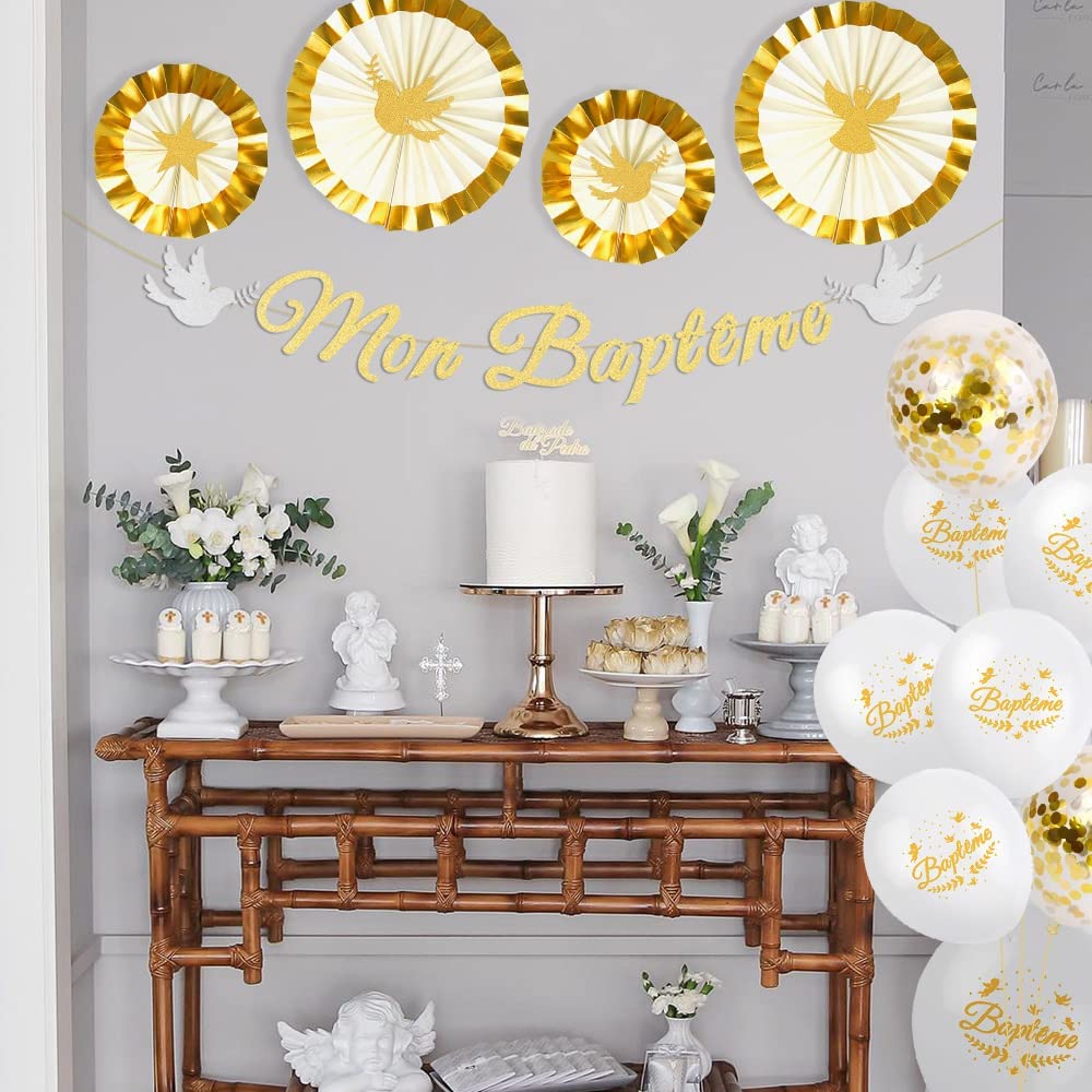 iZoeL Mon Baptême Bannière Baby Shower Décoration -fans