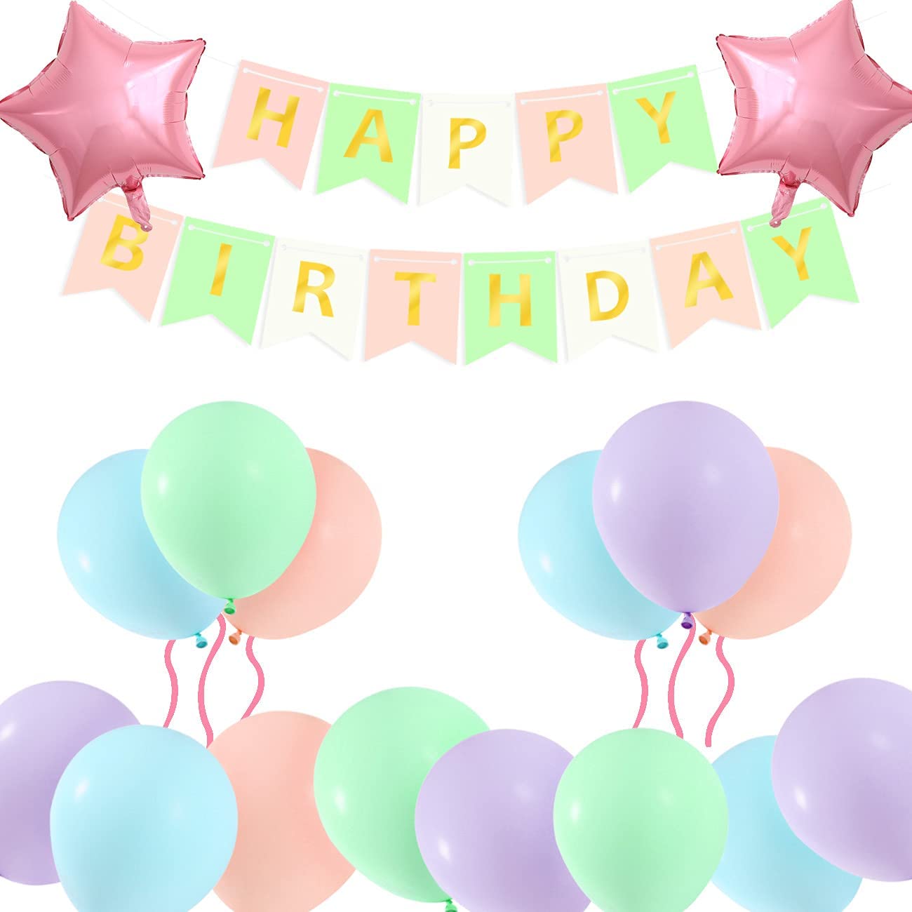 iZoeL Macaron Birthday Decoration for Girls, Happy Birthday Banner, Confetti Balloons, Big Star Balloons, for Women Her Birthday Party Supplies Baby Shower