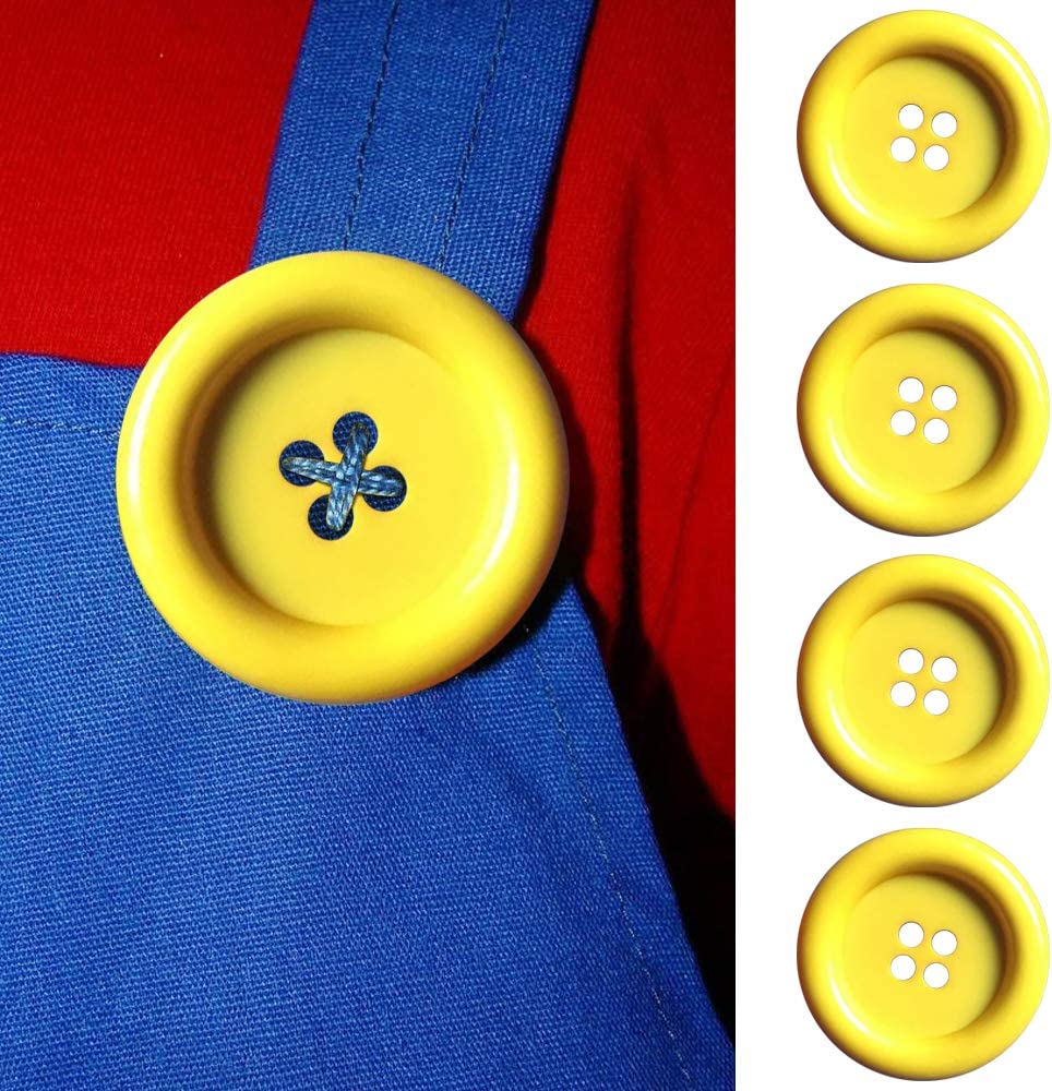 iZoeL 4 Yellow Buttons + 2 mustaches for Super Mario Luigi Costume Mario trouser and dress carnival costume accessories Mario Bros Party themed Adult kid