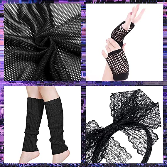 iZoeL 80s Fancy Dress for Women Halloween Costumes for Girls 80s Accessories Costume Outfits - 80s Top Headband Gloves Leg Warmers Necklace