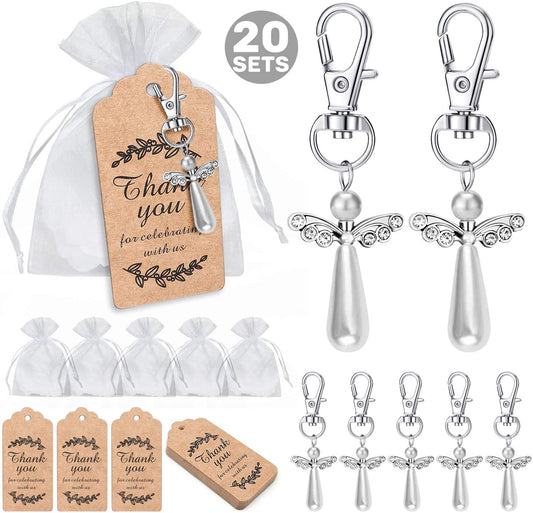 iZoeL Thank You Gift Angel Keychains Wedding Favors Guardian Angel Guest Return Gifts for Christening Baby Shower Birthday Giveaway -Thank You to Carers NHS Staff Nurse Doctor Teacher Gifts - 20pcs