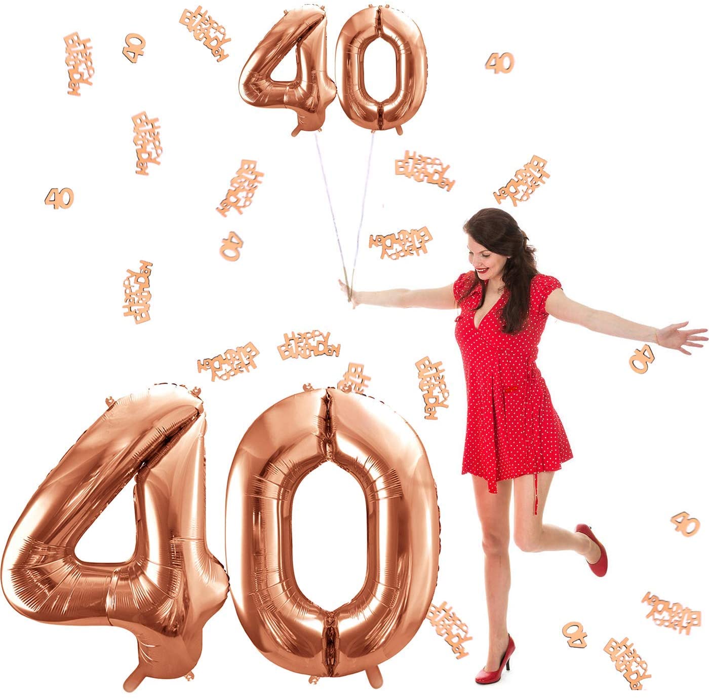 iZoeL Balloon 18/21/30/40/50/80 helium incl.4pcs XXL and Small Rose Gold balloon, 30g 40 Number Confetti,20g Happy Birthday Table Confetti, Birthday Anniversary Party Decoration(Rose Gold 40)