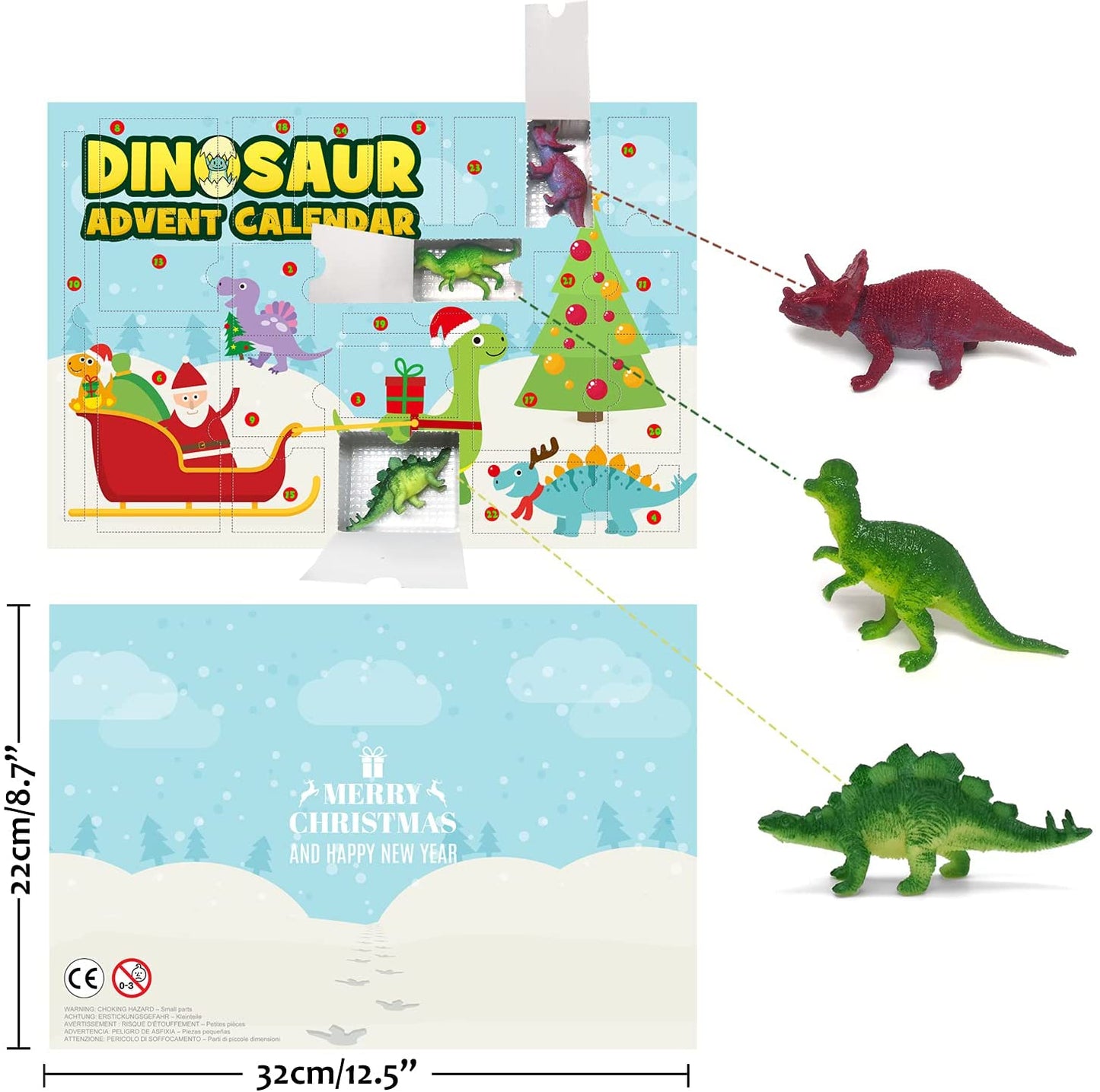 iZoeL Dinosaur Advent Calendar 2021 Boys Kids, Dino Figures, Stationery, Necklace, Keychains, Crayon, Brooch, Post-it Notes Christmas Countdown Days - 24 Xmas Surprise Gift