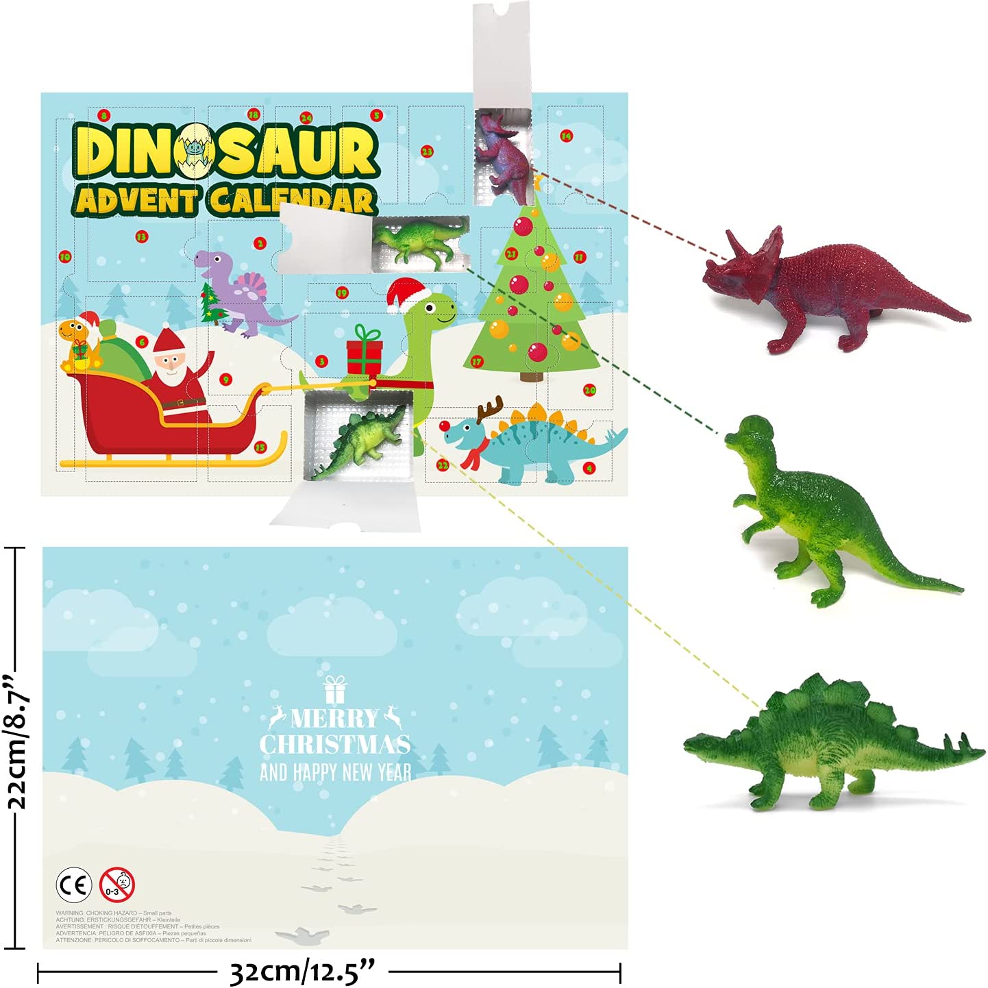 iZoeL Dinosaur Advent Calendar 2021 Boys Kids, Dino Figures, Stationery, Necklace, Keychains, Crayon, Brooch, Post-it Notes Christmas Countdown Days - 24 Xmas Surprise Gift
