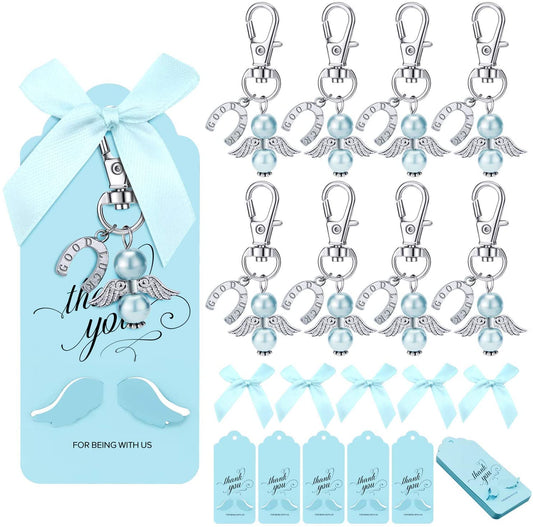 iZoel Thank You Gift Set, 20pcs Blue Angel Keychains and Thank You Tags with Angel Wing, Guest Return Gifts for Baby Boy Baby Shower Wedding Carers Party Favors Holy Communion