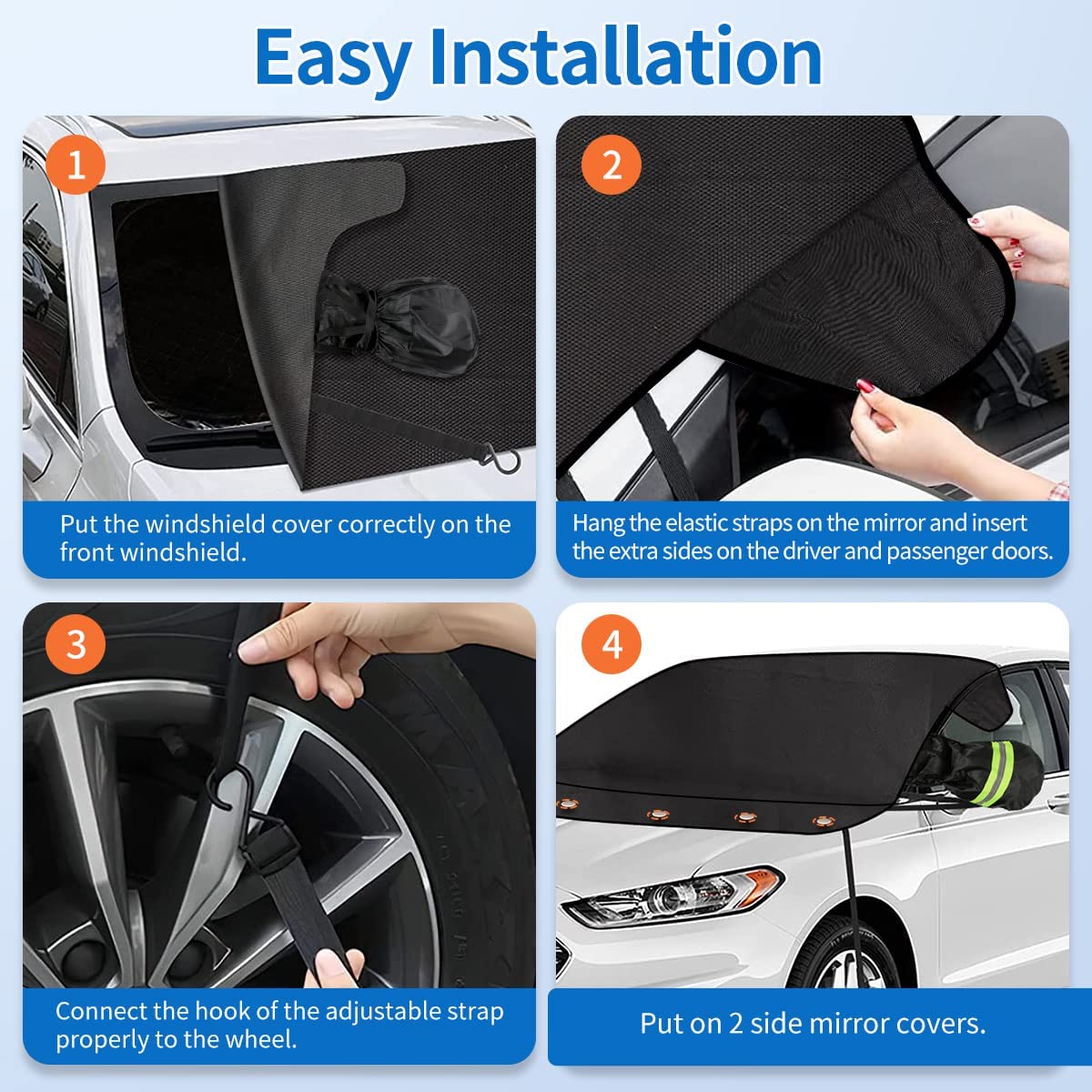 iZoeL Windshield Cover Magnetic Car Windscreen Cover Winter Car Cover with Wing Mirror Cover, Snow Frost Protector Ice Guard Waterproof Full Protection for SUV Truck (XLSize 157CM*126CM)