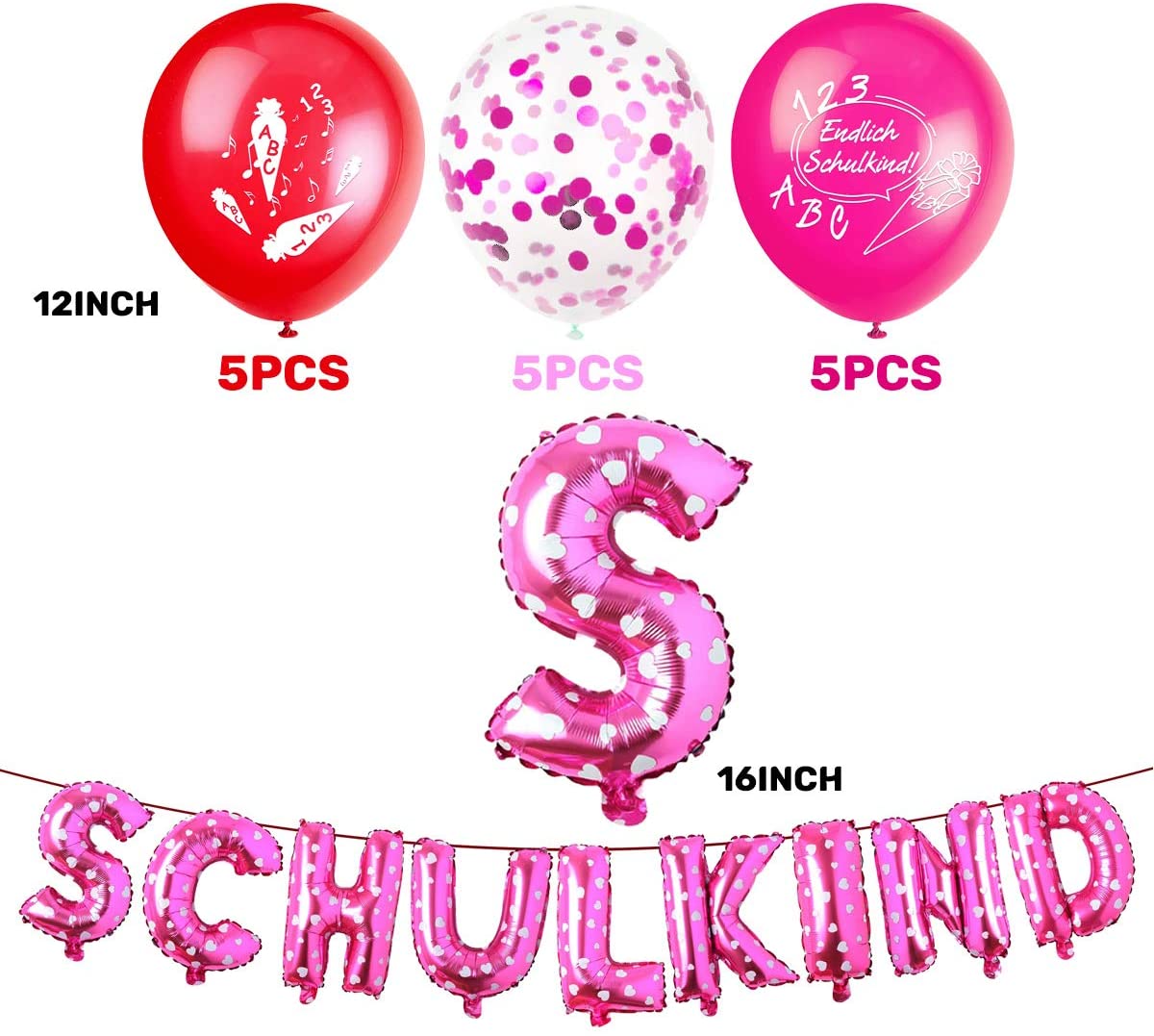 iZoeL Schuleinführung Schulanfang Einschulung SCHULKIND foil balloons rose latex balloons for girls 379-2