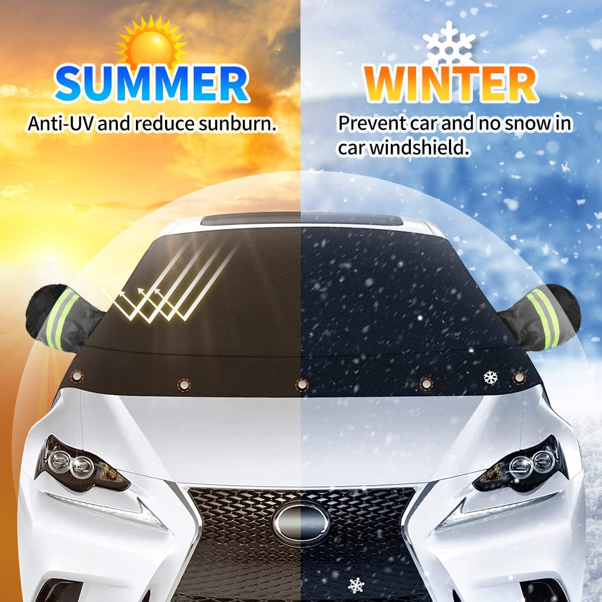 iZoeL Windshield Cover Magnetic Car Windscreen Cover Winter Car Cover with Wing Mirror Cover, Snow Frost Protector Ice Guard Waterproof Full Protection for SUV Truck (XLSize 157CM*126CM)