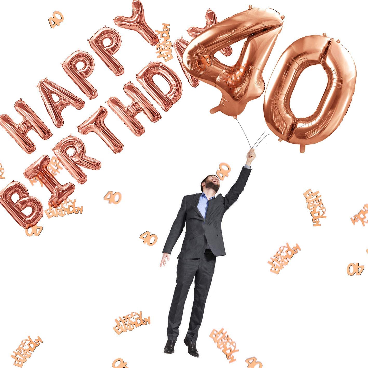 iZoeL 40th Rose Gold Birthday Party Decoration Happy Birthday Banner Helium Number Balloon 40 XXL 2 Rose Gold Fringe Curtain Latex Confetti Balloon Table Confetti Girl Women Anniversary