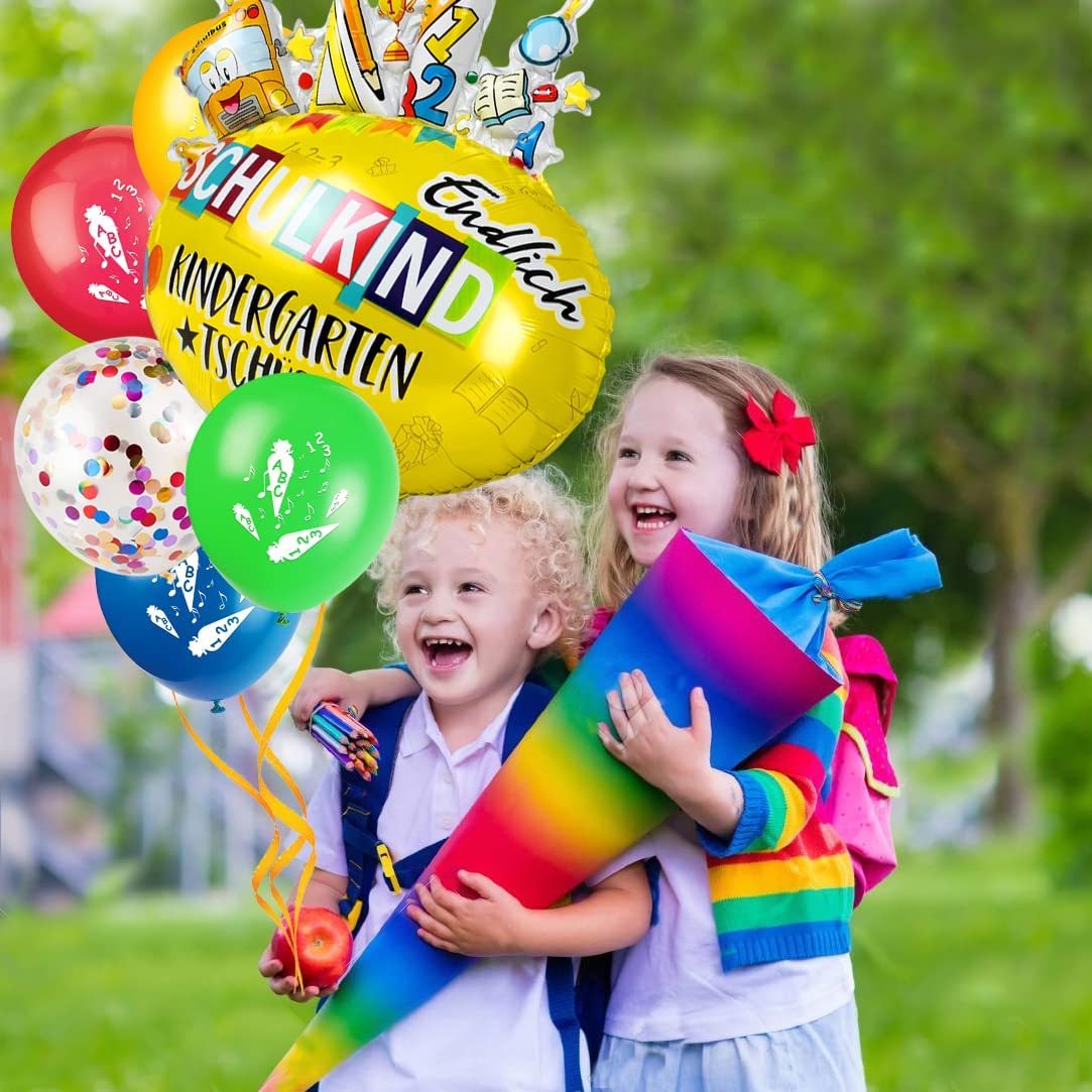 iZoeL School Decoration Boy Girl Finally School Child Foil Balloon "Alles Gute zum Schulanfang" Garland Balloon School Decoration