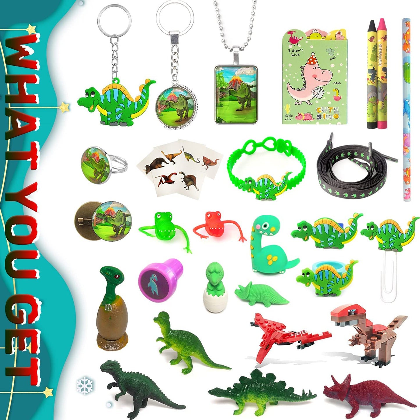 iZoeL Dinosaur Advent Calendar 2021 Boys Kids, Dino Figures, Stationery, Necklace, Keychains, Crayon, Brooch, Post-it Notes Christmas Countdown Days - 24 Xmas Surprise Gift