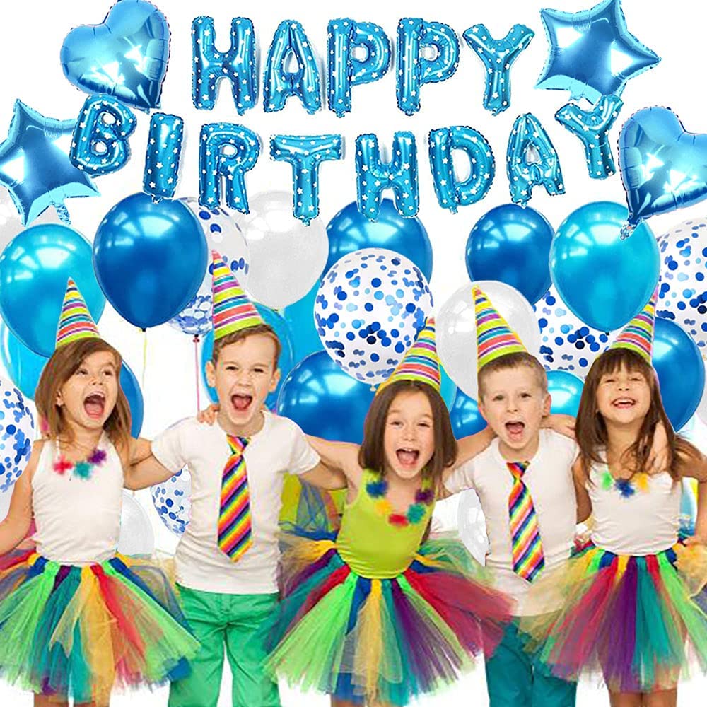 iZoeL Blue Birthday Party Decoration Boys, Blue Happy Birthday Banner Confetti Balloon Heart Star Balloon plus 10g Birthday Table Confetti for Baby Shower Kid Girl Man Birthday Supplies