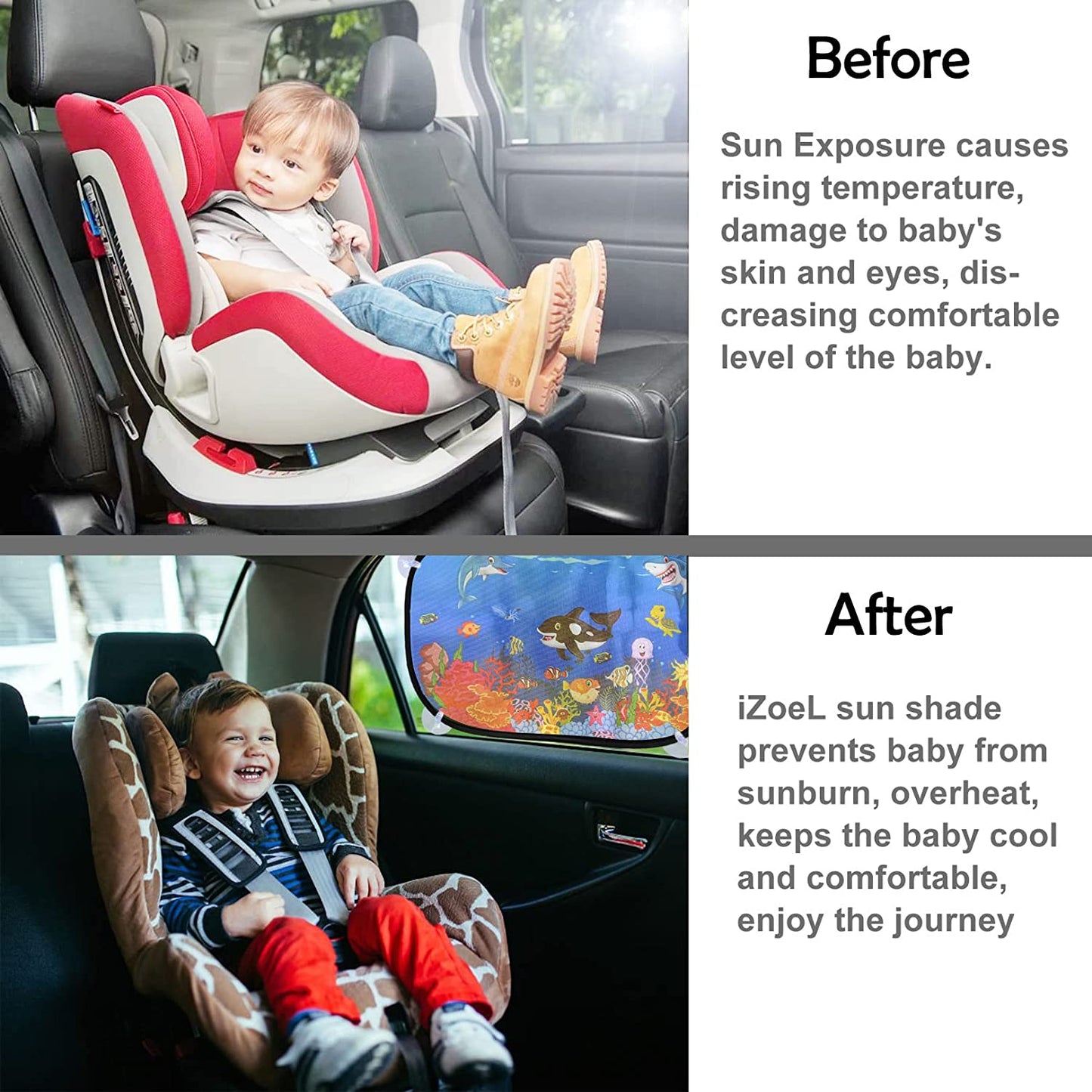 iZoeL Car Sun Shade for Baby Kids 2 Pack, Static Cling Side Window Car Annimal Lion, 80GSM Rear Sunshades Universal with 8 Suction Cups and Storage Bag - Sun Glare and UV Rays ProtectionProtection
