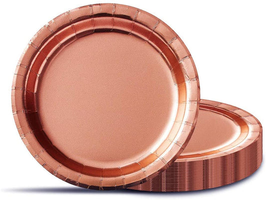 iZoeL 60pcs 9 Inches Rose Gold Paper Plates (22.8cm), Rose Gold Party Tableware Set for Wedding Anniversary Birthday Party Decorations for 60 Guests