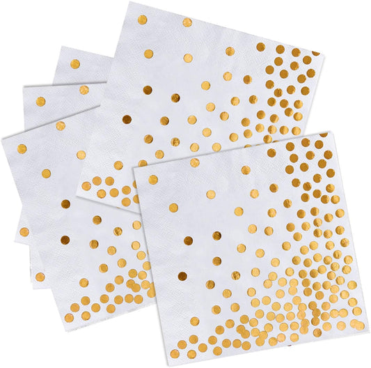 iZoeL 60pcs Gold Party Paper Napkins, Gold Serviettes Cocktail Napkins 3 Layers with Golden Dots - Soft & thick- Disposable Tableware for Birthday Hen Party Wedding Anniversary 6x6 IN