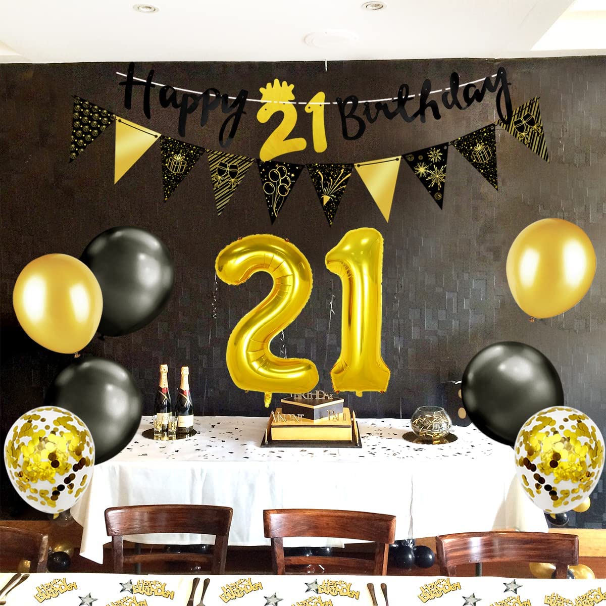 iZoeL 21st Black Gold Birthday Party Decorations - small