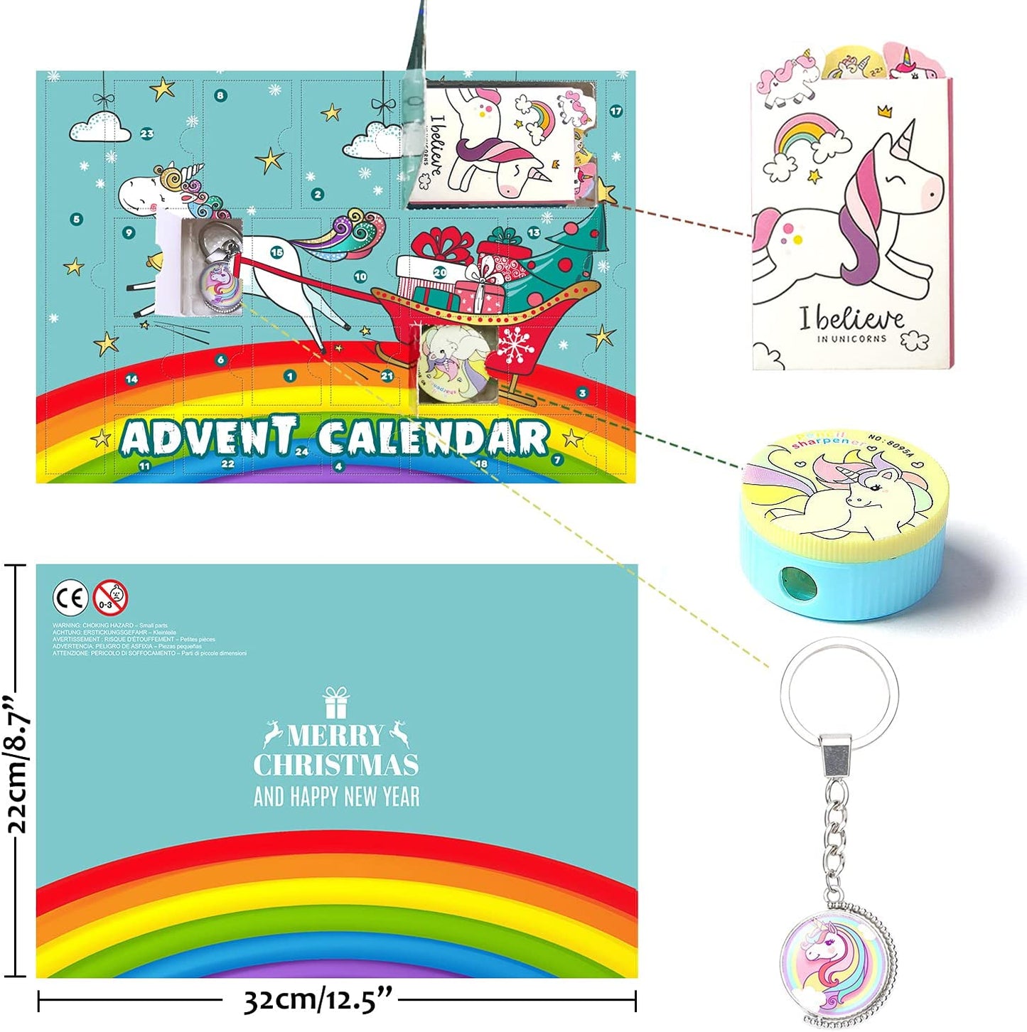 iZoeL Unicorn Advent Calendar for Girl 2022 Christmas, 24 Days Novelty Gifts, Unicorn Stationery, Accessories, Jewelry, Surprise to Countdown Days