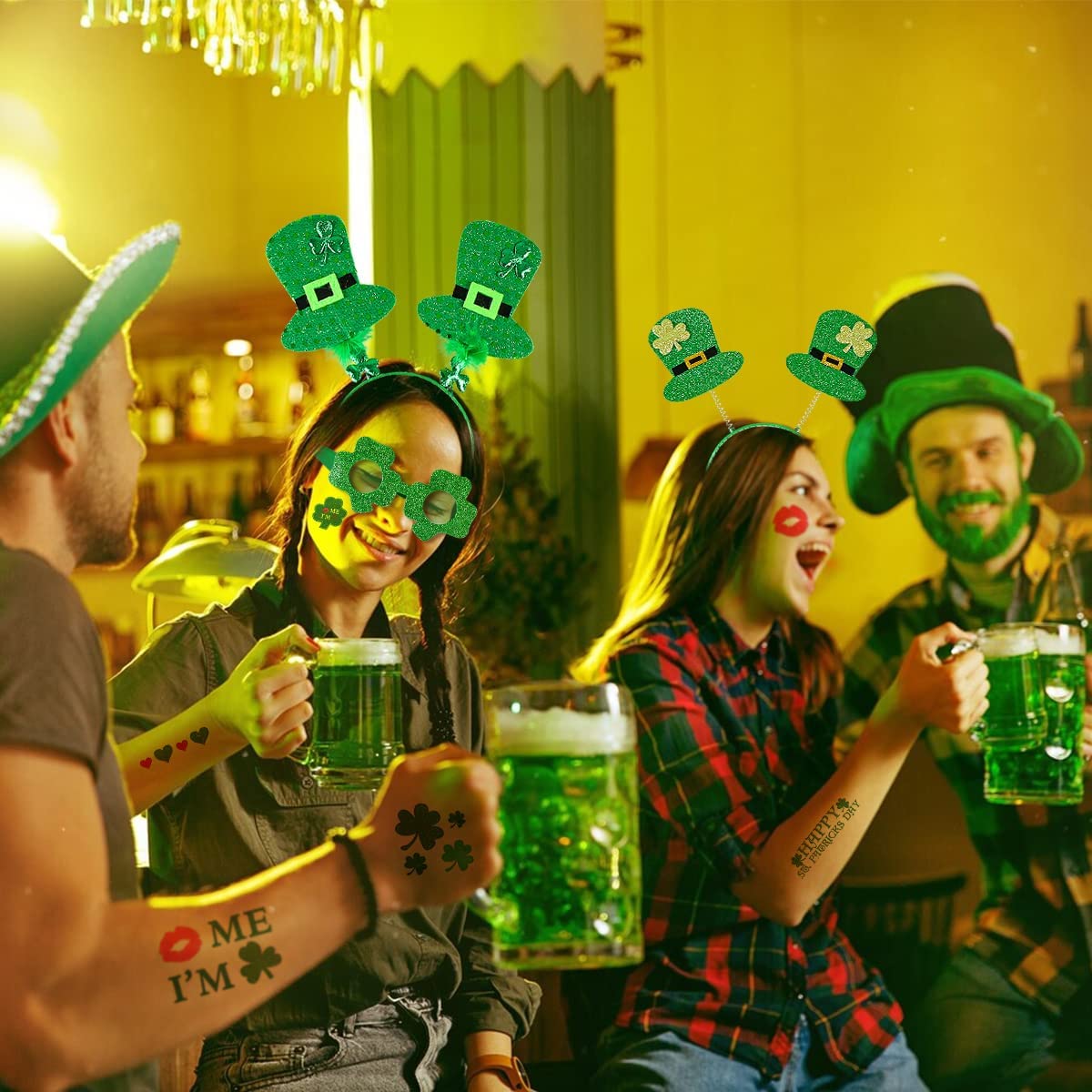 iZoeL St Patricks Day Accessories Women Girls Kids St Patricks Day Headband Shamrock Glasses Necklaces - Irish Fancy Dress Leprechaun Costume Outfits kids