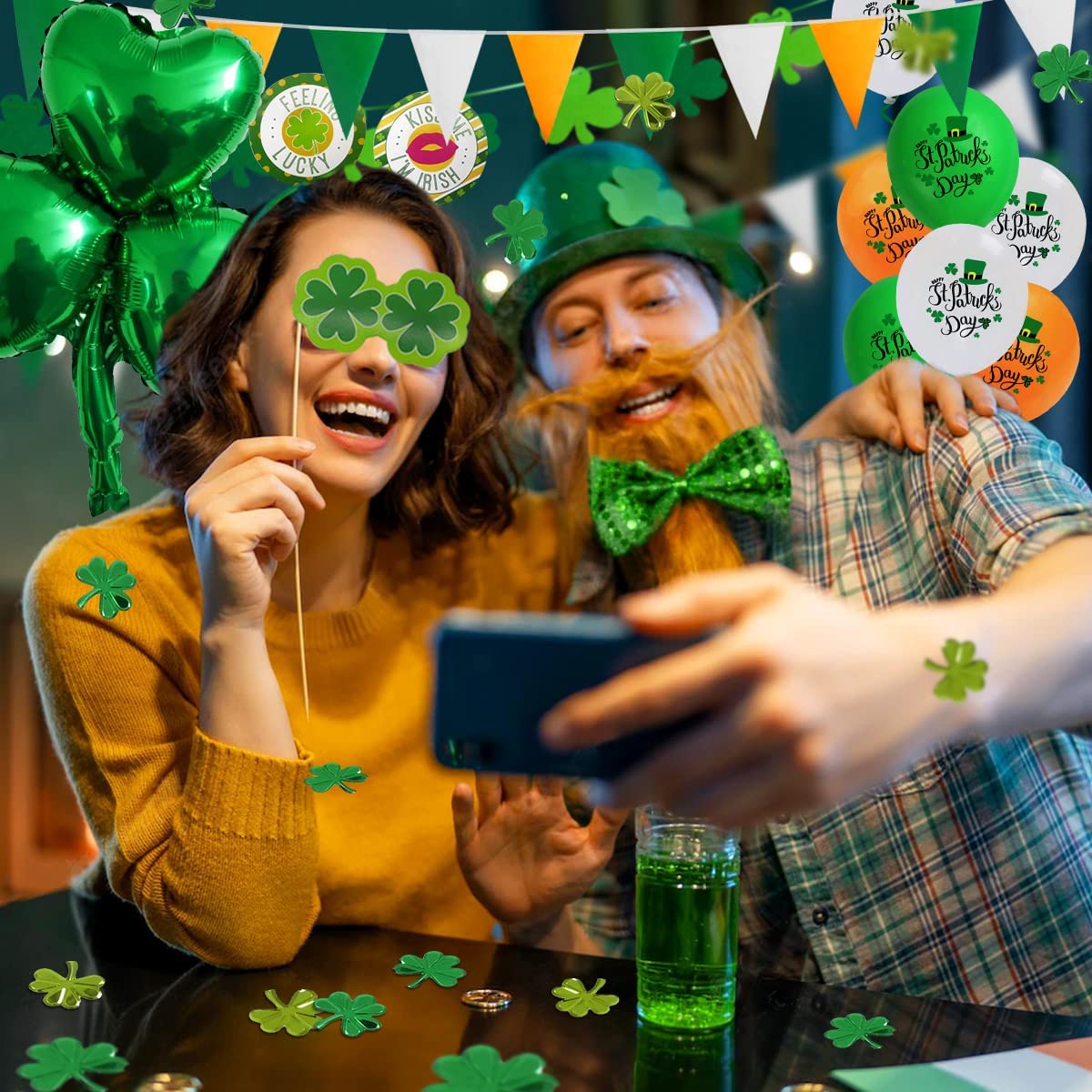 iZoeL St Patricks Day Decorations St Patricks Day Accessories, Welcome Lucky Banner Irish Bunting St Patricks Day Balloons Shamrocks Bunting Confetti for Home Bar Paddy's Day Irish Day Party Supplies