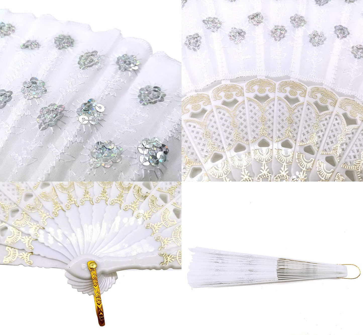 iZoeL Lace Folding Fans Handheld Folding Fans 2pcs Black and White Sequins Fan Women's Hand Held Holding Fans for Wedding Birthday Party Decoration Idea Gifts Dancing Prop Embellishing Walls
