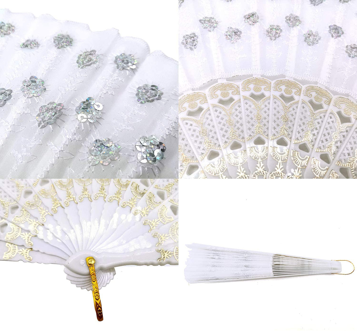 iZoeL Lace Folding Fans Handheld Folding Fans 2pcs Black and White Sequins Fan Women's Hand Held Holding Fans for Wedding Birthday Party Decoration Idea Gifts Dancing Prop Embellishing Walls