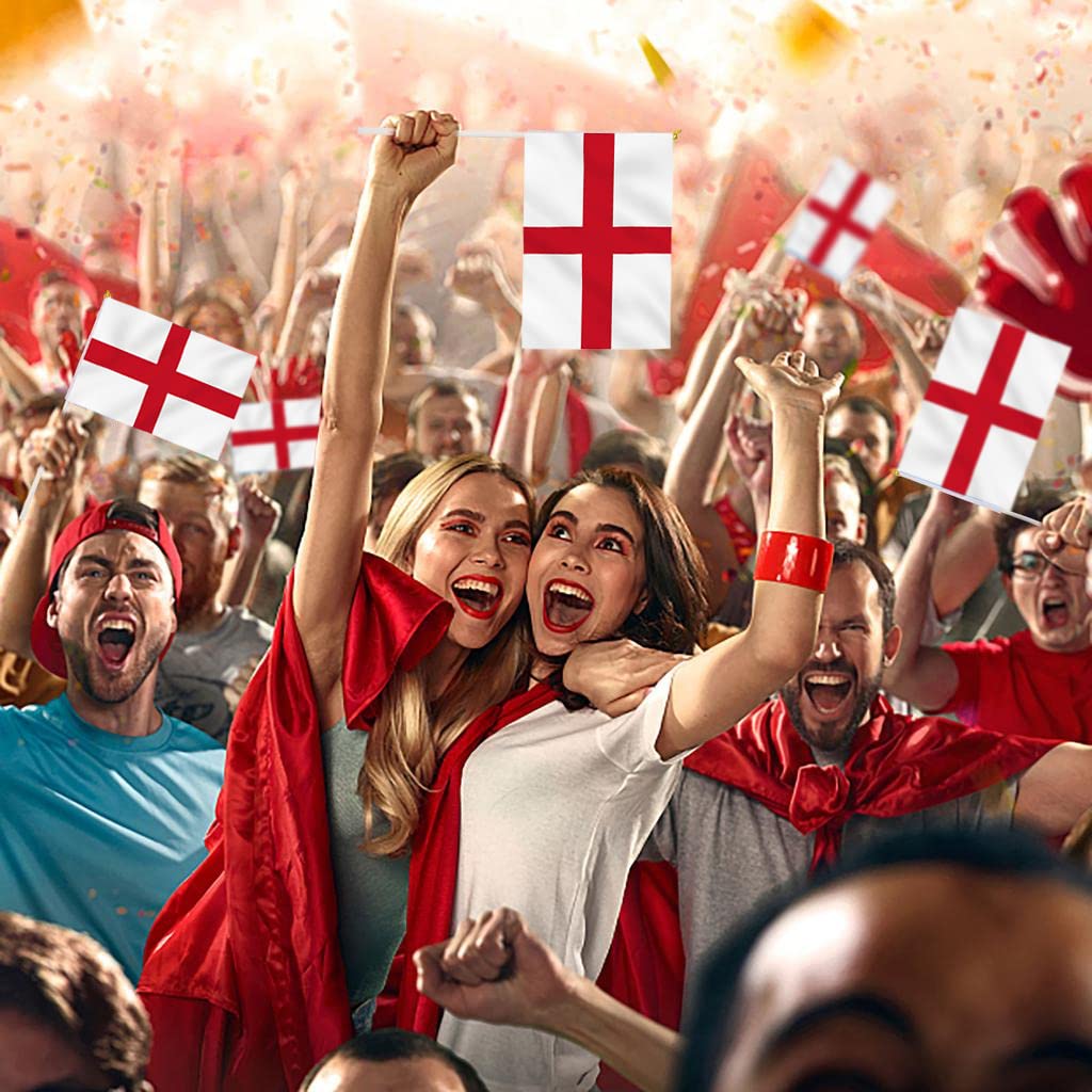 iZoeL World Cup Decorations 2022, England Hand Flag 32pcs England Flags on Stick for World Cup Football 2022 Indoor Outdoor Decorations- House Garden School Restaurant Bar Football Match