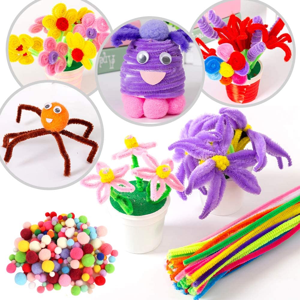 iZoeL Kids Felt Pipe Cleaners Craft Set 2000pcs Googly Eyes Pom Poms Sequins Flowers Match Sticks Popsicle Sticks Girls Boys Adults Art Craft Supplies DIY Project Birthday Party Gifts