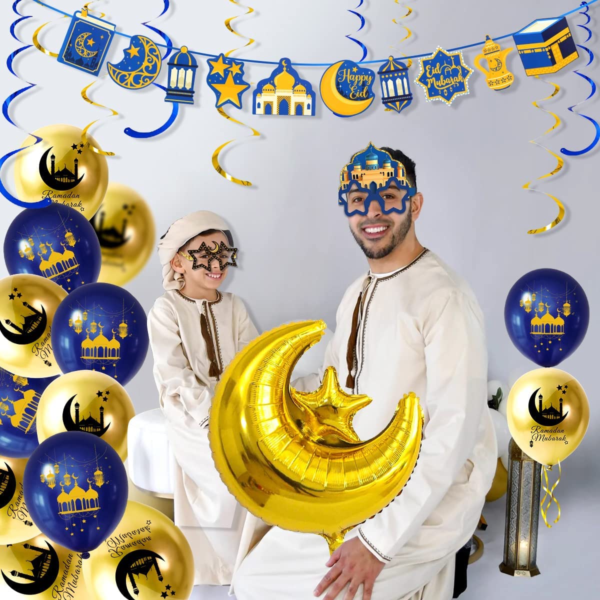 iZoeL Ramadan Decorations for Home Ramadan Mubarak Decor Eid Decorations Ramadan Balloons Banner Garland Party Glasses Photo Booth Props Hanging Swirl - Restaurant Garden Decor