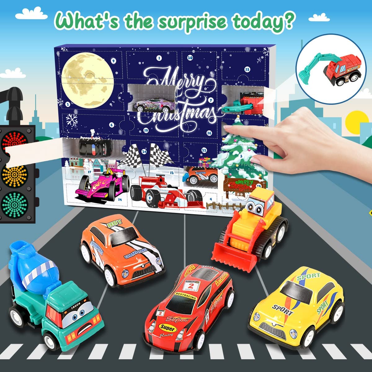 iZoeL Cars Advent Calendar for Kids Boys 2022 Christmas, 24 Mini Pull Back Vehicles Racing Car Construction Vehicles Fire Truck Countdown Days to Christmas for Son Grandson Girls