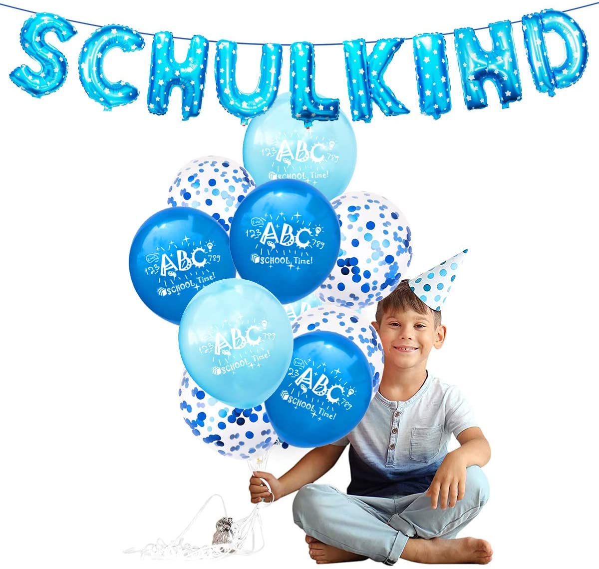 iZoeL Schuleinführung Schulanfang Einschulung Deko SCHULKIND Foil Balloons 15 Latex Balloons for boys 380-1