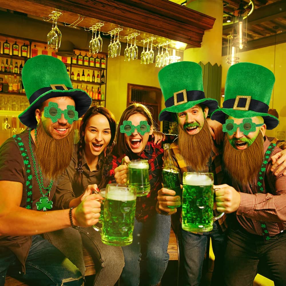 iZoeL St Patricks Day Accessories, Leprechaun Costume St Patricks Day Hat Suspenders Shamrock Glasses Clover Necklaces Irish Fancy Dress Outfits - Men Women kids