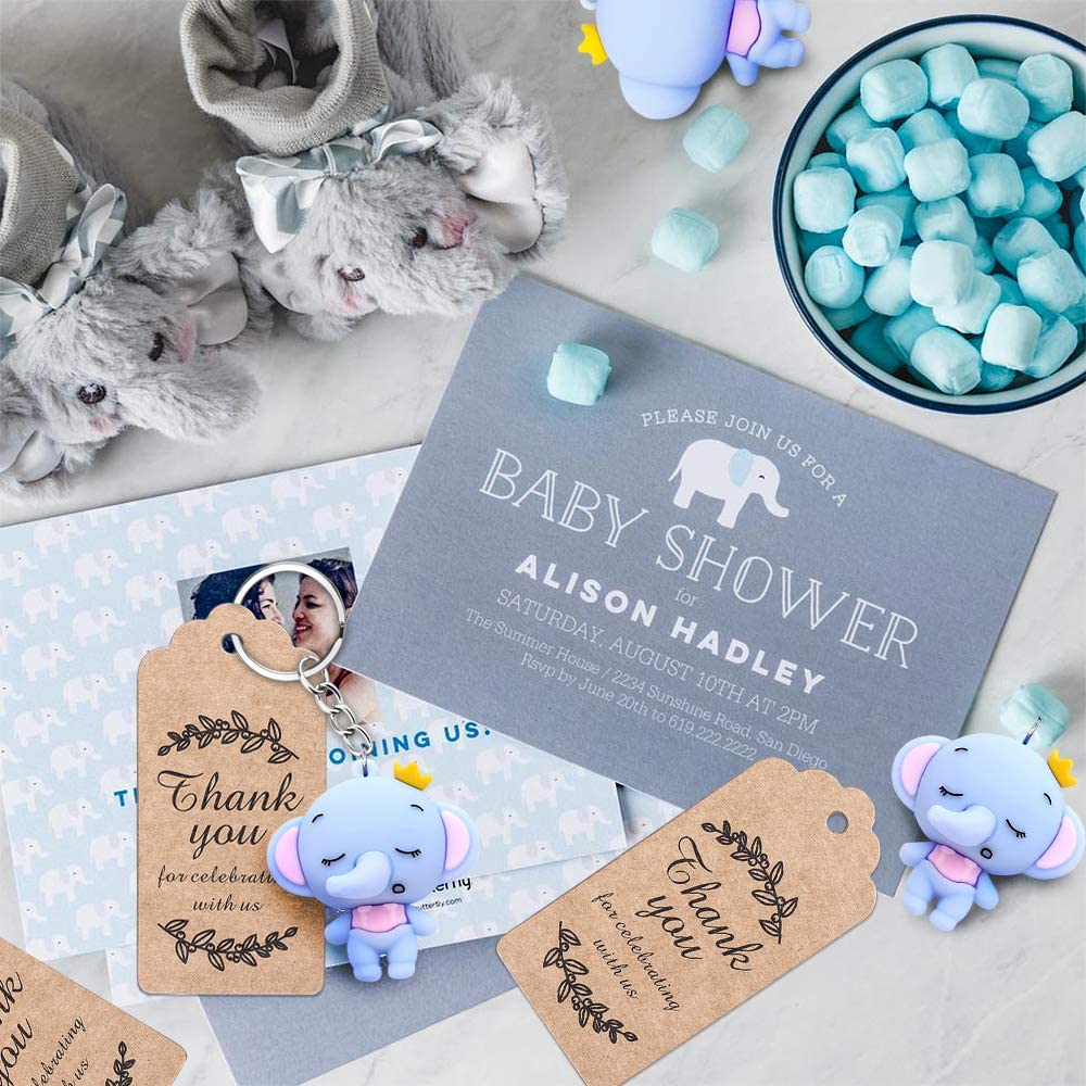 iZoeL 20 Set Baby Shower Elephant Keychains (Blue)