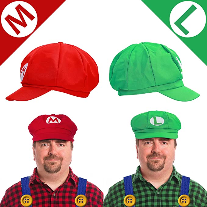 iZoeL Super Mario Bros Mario and Luigi Hats Caps Mustaches Gloves Buttons Suspenders Cosplay Costume for Halloween Costumes Women Men Kid Halloween Outfits Carnival Costume