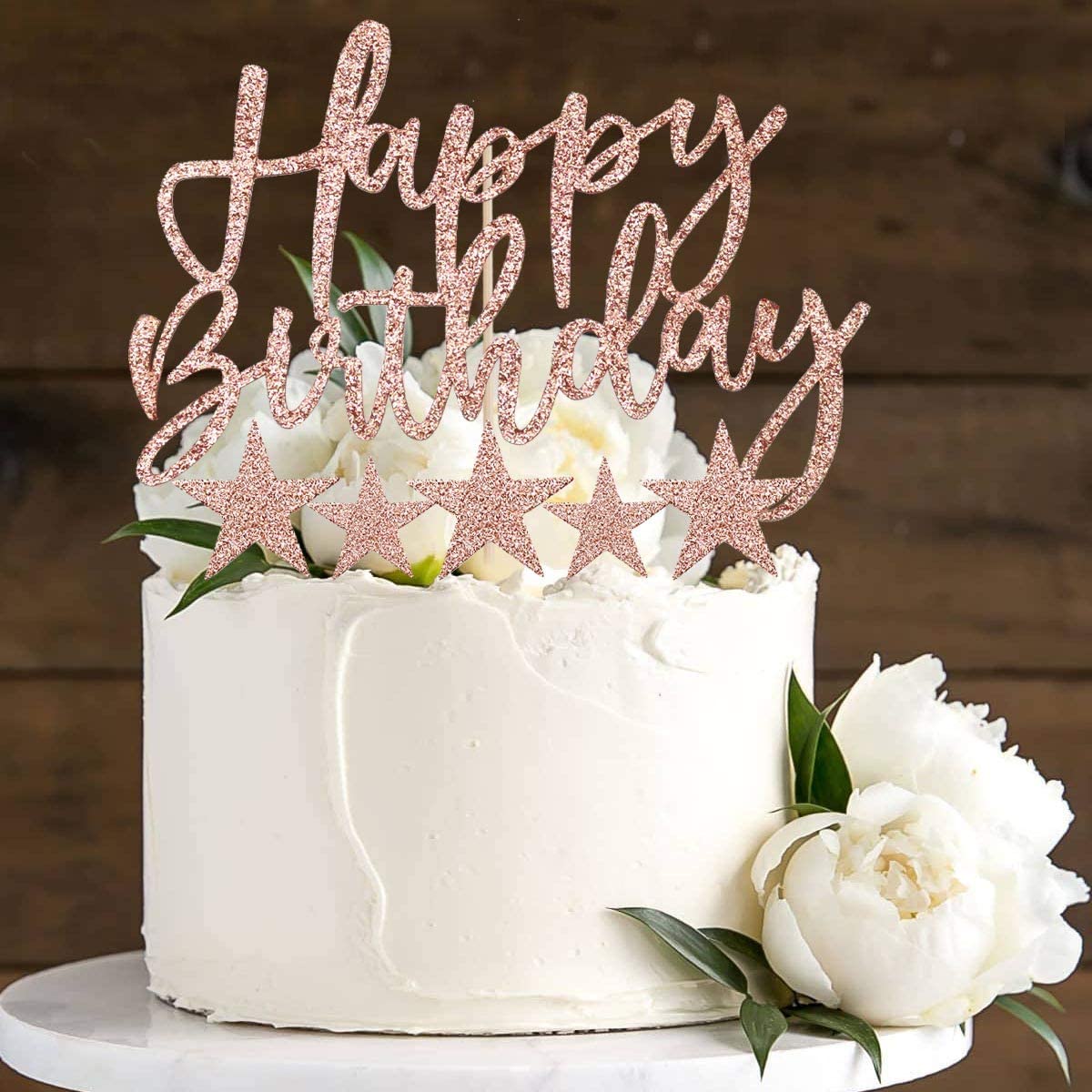 iZoeL 2 Sets Cake Decoration Rose Gold Cake Topper Happy Birthday Banner Confetti Balloon Stars Heart Cake Topper for Women Girls Rose Gold Theme Birthday Party Decor Hen Party