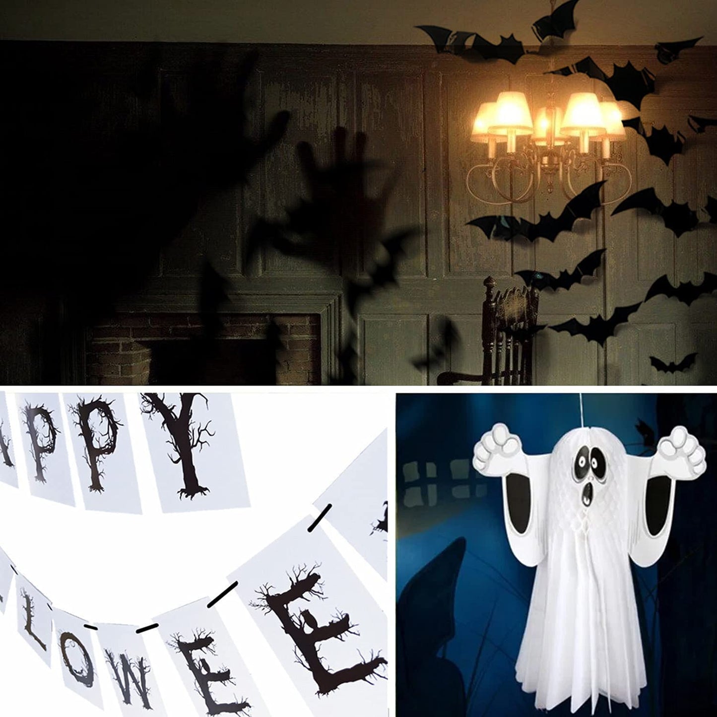 iZoeL Spooky Halloween Decorations Balloon Set, Floating Ghost Flying Bat Halloween Banner Scary Balloons, Halloween Party Decor for Indoor Outdoor Yard Haunted House Props halloween bunting