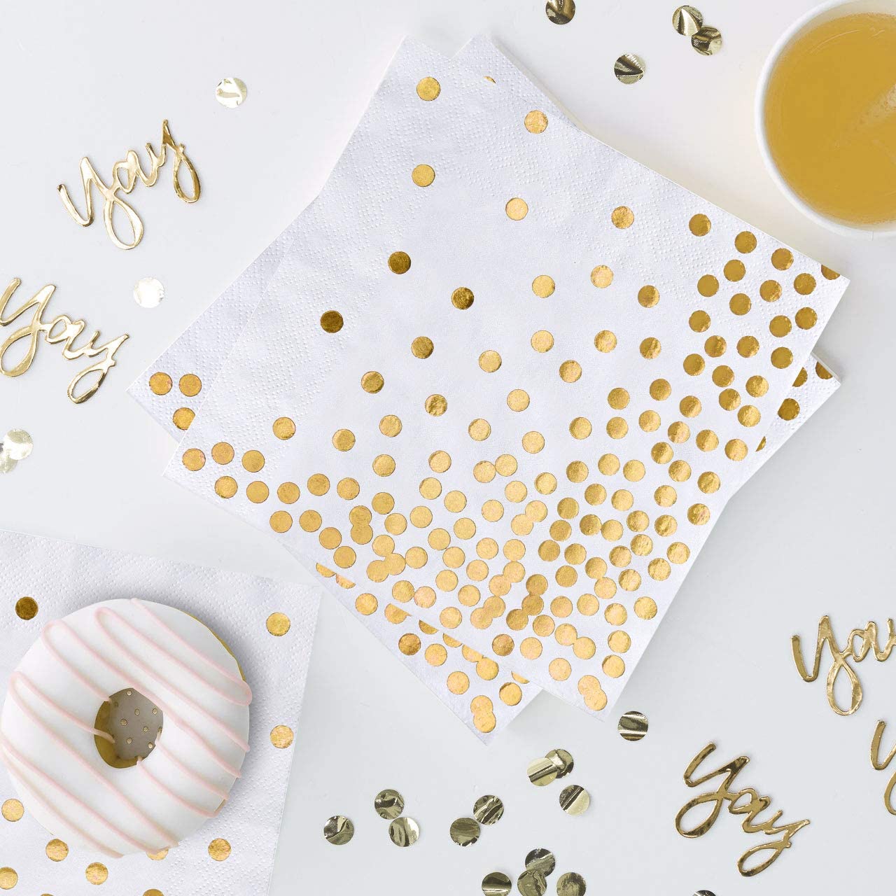 iZoeL 60pcs Gold Party Paper Napkins, Gold Serviettes Cocktail Napkins 3 Layers with Golden Dots - Soft & thick- Disposable Tableware for Birthday Hen Party Wedding Anniversary 6x6 IN