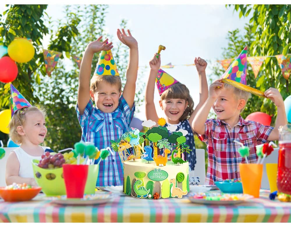 iZoeL 3D Dinosaur Cake Toppers, Dinosaur Cake Decoration, Dinosaur Happy Birthday Caker Topper,Dinosaur Cupcake Topper for Kids Boys Birthday Party Cake - 21PCS - Reusable
