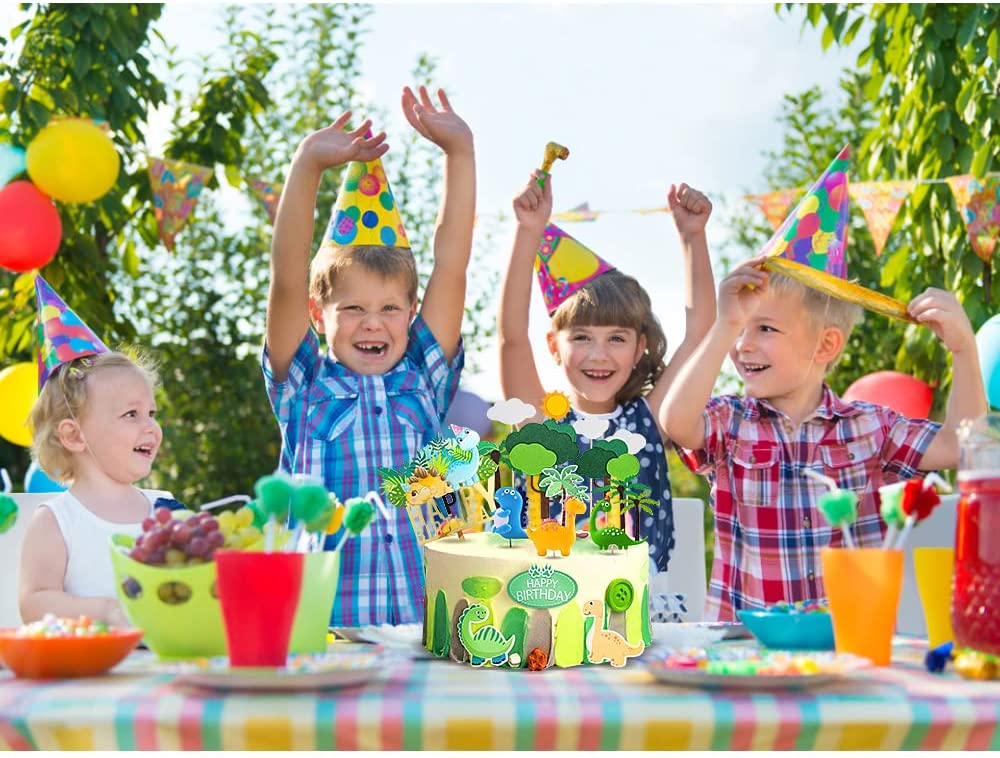 iZoeL Dinosaur Cake Decoration, 3D Dinosaur Cake Toppers, Dinosaur Happy Birthday Caker Topper,Dinosaur Cupcake Topper for Kids Boys Birthday Party Cake - 21PCS - Reusable