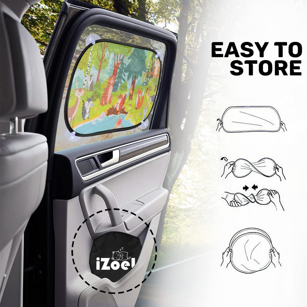 iZoeL Car Sun Shade for Baby Kids 2 Pack, Static Cling Side Window Car Annimal Lion, 80GSM Rear Sunshades Universal with 8 Suction Cups and Storage Bag - Sun Glare and UV Rays ProtectionProtection