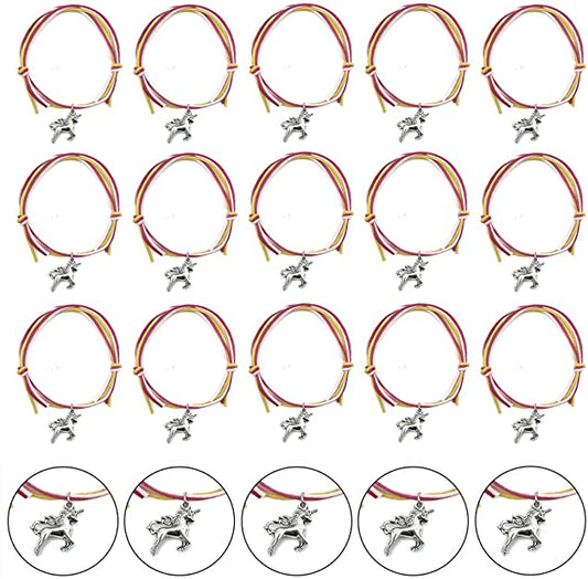 iZoeL 15 x Wish Bracelets plus 15 Organza Bags and 15 Gift Cards, Unicorn Bracelets Good Luck Friendship Wishing Charm Good Luck Present, Party Bag Fillers for Kid Girl Boy Adult