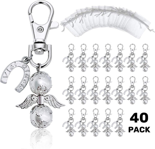 iZoeL 40 Guardian Angel Keychains Lucky Horseshoe Pendants Plus 40 Organza Bags, Thank You Nurse Gift Thank You Doctor Gift, Funeral Guest Gift Baby Shower Gift Bridal Party Favors Wedding Gift