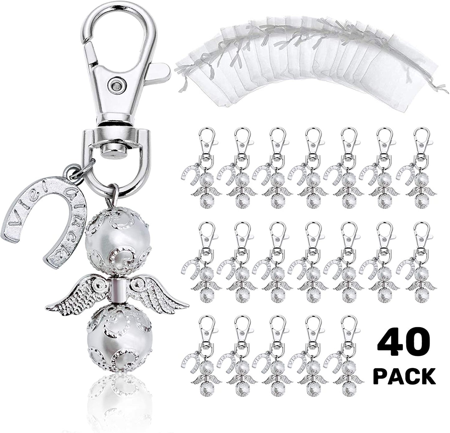 iZoeL 40 Guardian Angel Keychains Lucky Horseshoe Pendants Plus 40 Organza Bags, Thank You Nurse Gift Thank You Doctor Gift, Funeral Guest Gift Baby Shower Bridal Party Favors Wedding Gift