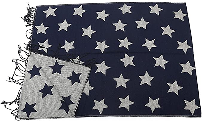 iZoeL Star Scarf Women Shawl Winter Wraps Warm Blanket with Tassel Idea for Ladies Girls Navy Blue
